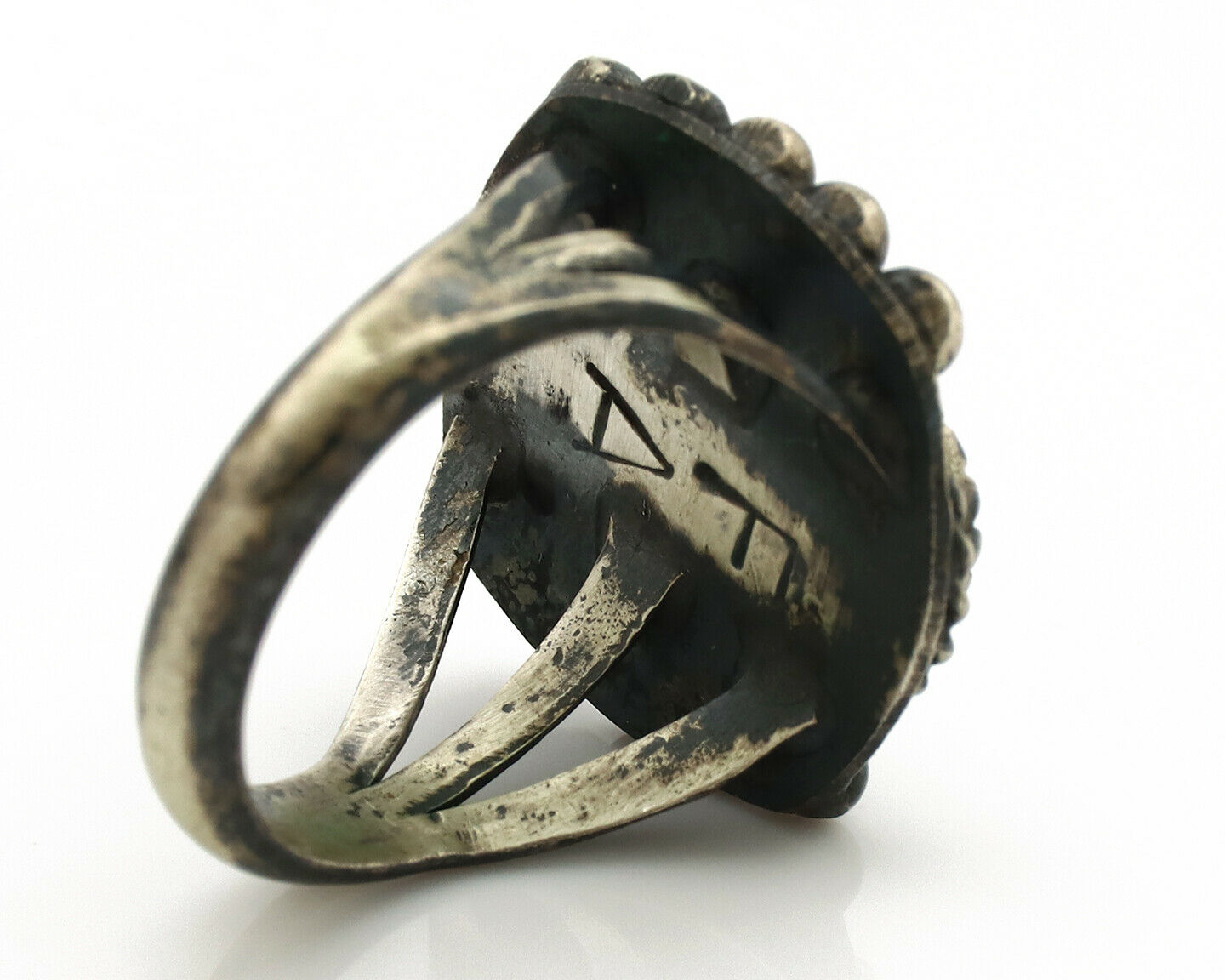 Navajo Ring .925 Silver Kingman Turquoise Artist Signed FA C.1980's