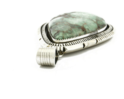 C. 1990 Rare Large Variscite Navajo Signed Begay .925 Silver Stamped Pendant