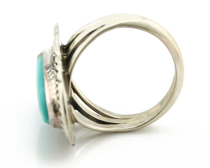 Navajo Ring 925 Silver Blue Turquoise Artist Signed M Begay C.80's
