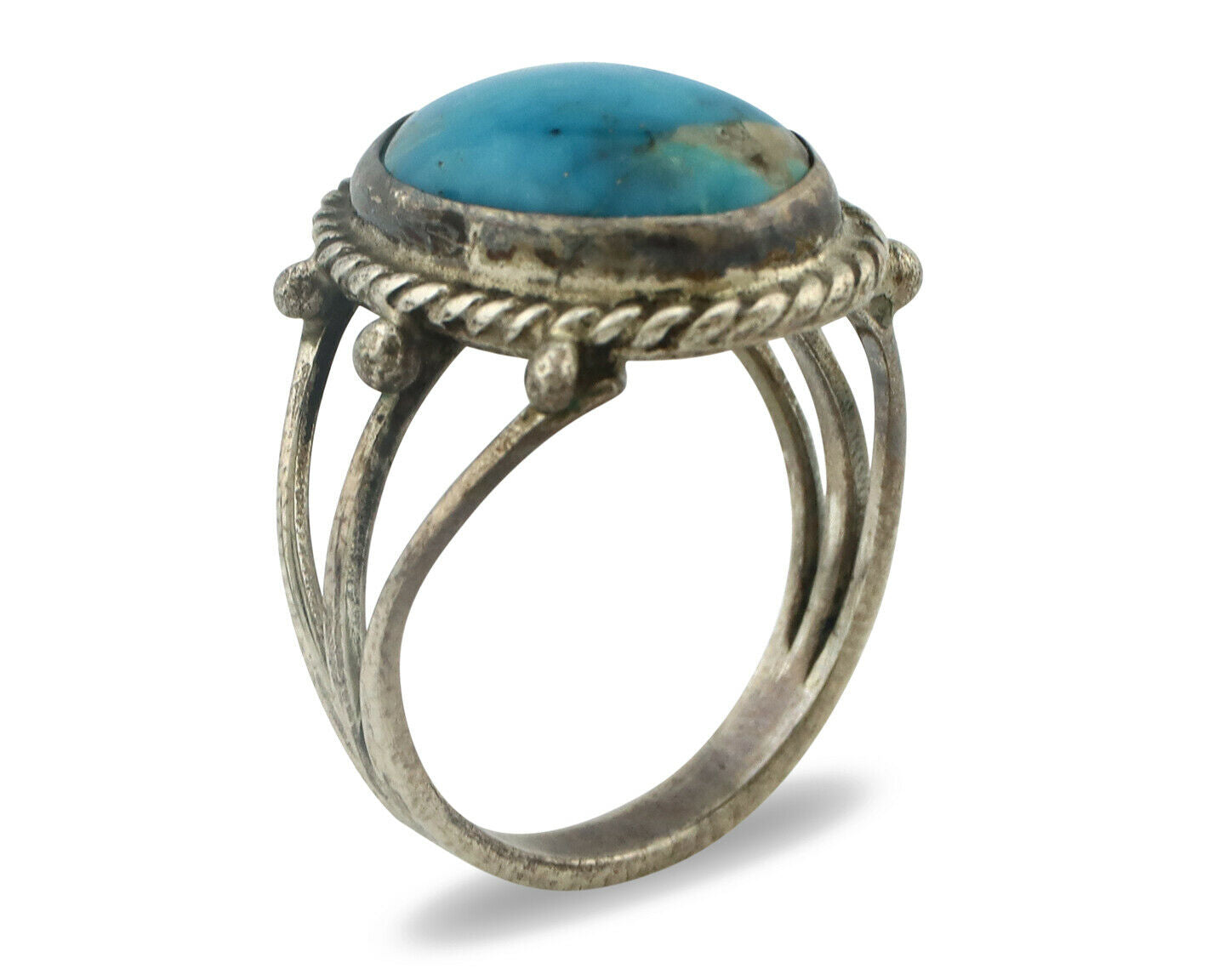 Navajo Ring .925 Silver Natural Blue Turquoise Native American Artist C.80's