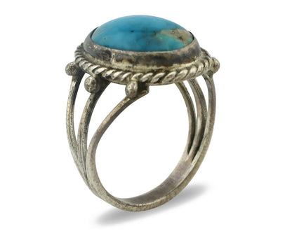 Navajo Ring .925 Silver Natural Blue Turquoise Native American Artist C.80's