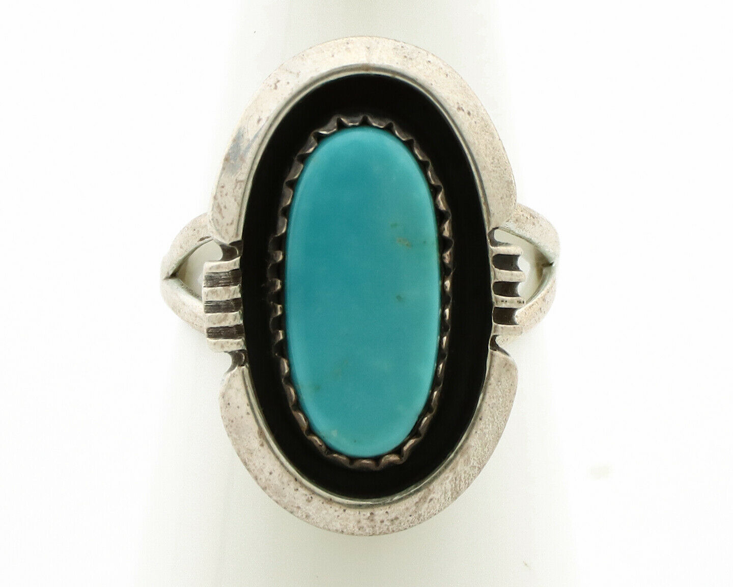 Navajo Ring .925 Silver Sleeping Beauty Turquoise Native American Artist C.1980s