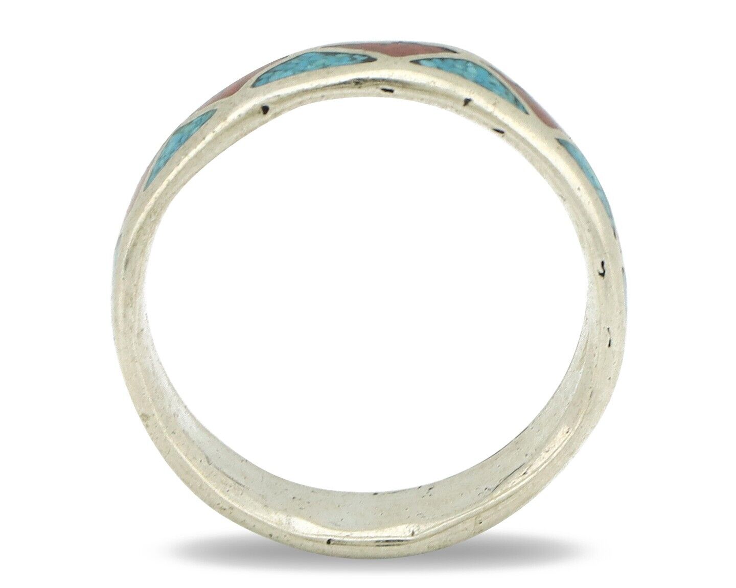 Navajo Ring 925 Silver Natural Turquoise & Coral Native American Artist C.80's