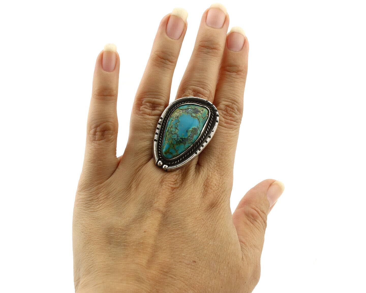 Navajo Ring 925 Silver Natural Turquoise Native Artist C.1980's