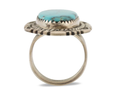 Navajo Ring .925 Silver Natural Blue Turquoise Artist Signed Spencer C.80's