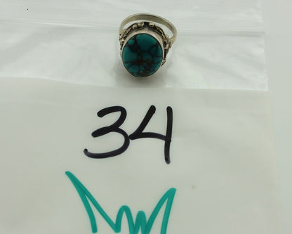 Navajo Ring 925 Silver Spiderweb Turquoise Artist Signed Cody C.80's