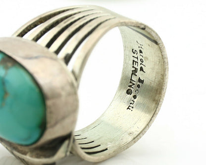 Navajo Ring .925 Silver Kingman Turquoise Signed Harold Becenti C.1980's