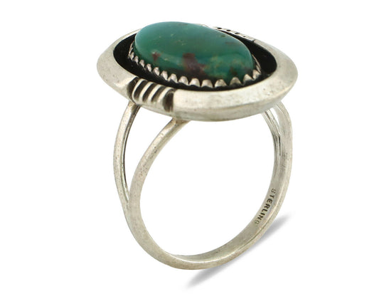 Navajo Ring .925 Silver Kingman Turquoise Native American Artist C.1980's