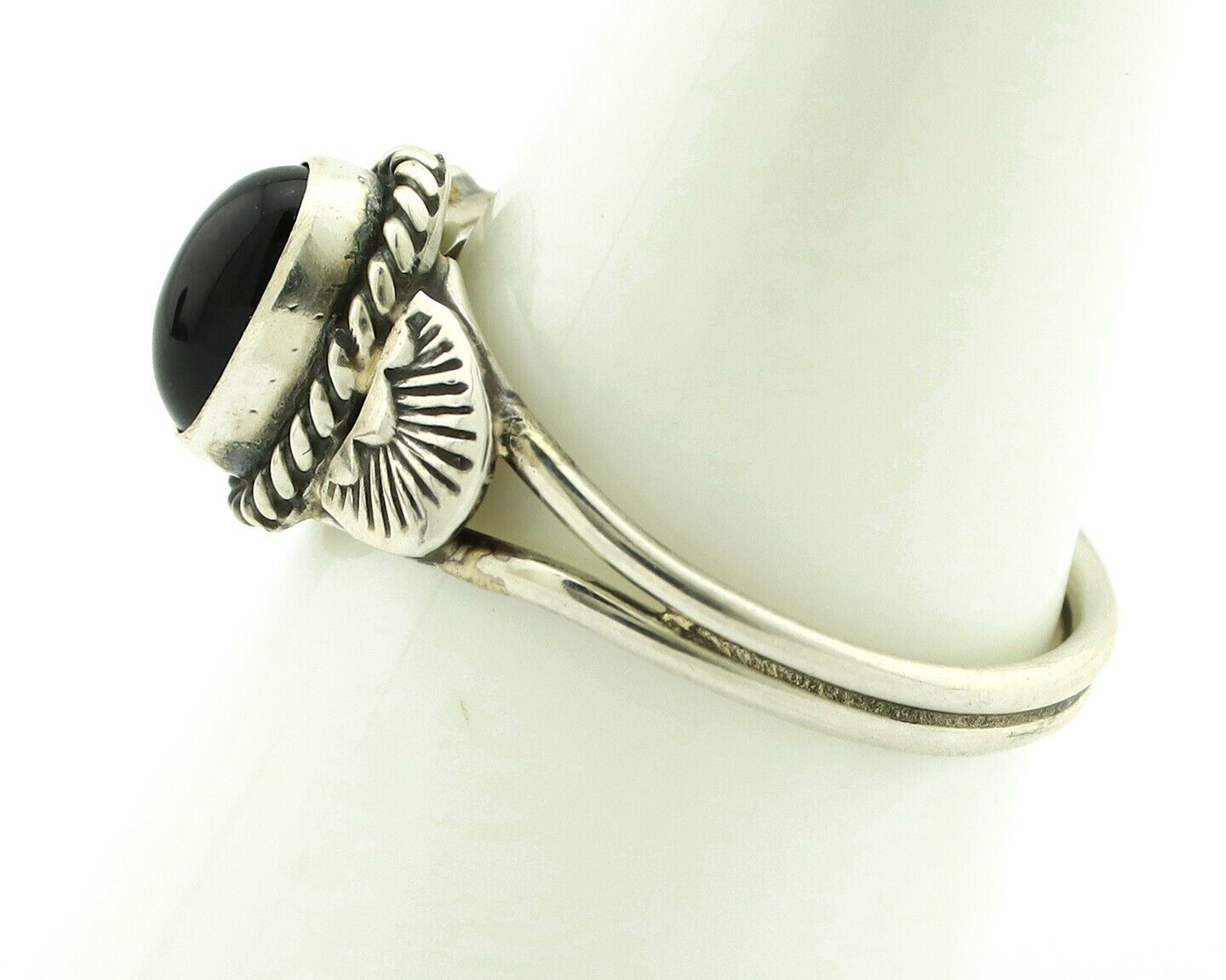 Navajo Ring 925 Silver Natural Mined Black Onyx Native American Artist C.80's