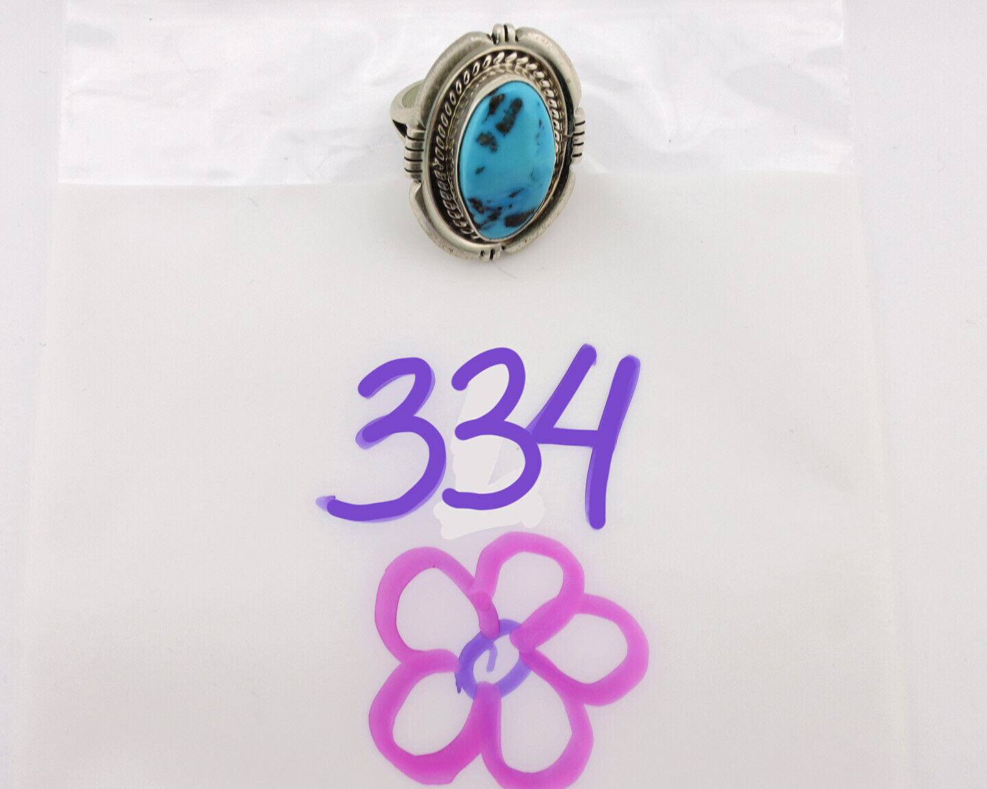 Navajo Ring .925 Silver Sleeping Beauty Turquoise Artist Signed E Etsitty C.80's