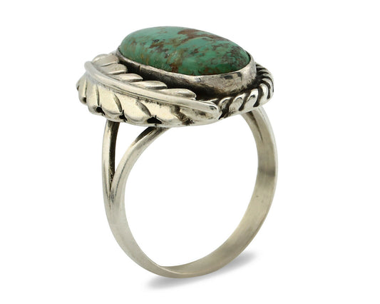 Navajo Ring .925 Silver Turquoise Mountain Signed Artist Apache C.80's