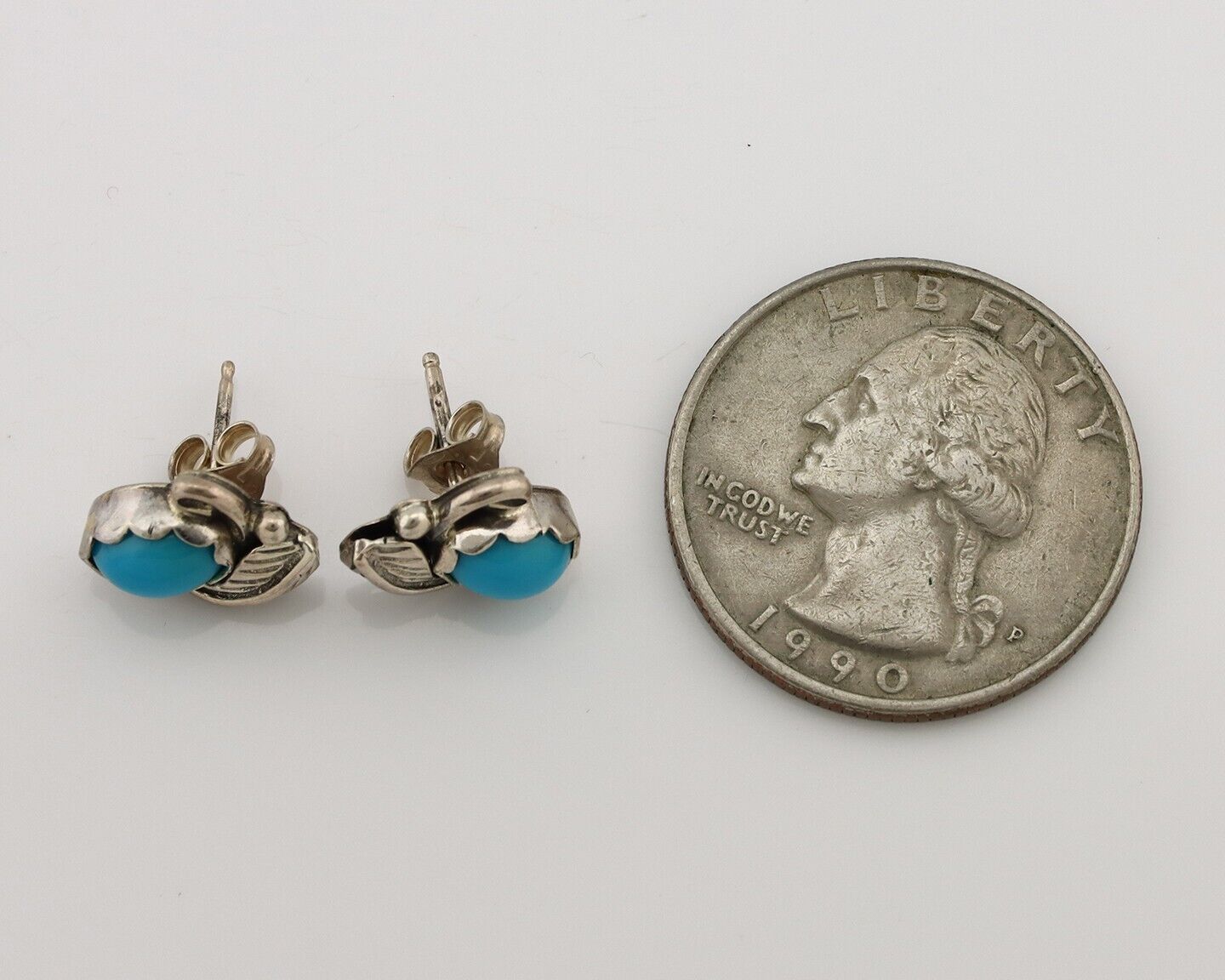 Navajo Earrings 925 Silver Natural Mined Turquoise Native American Artist C.80's