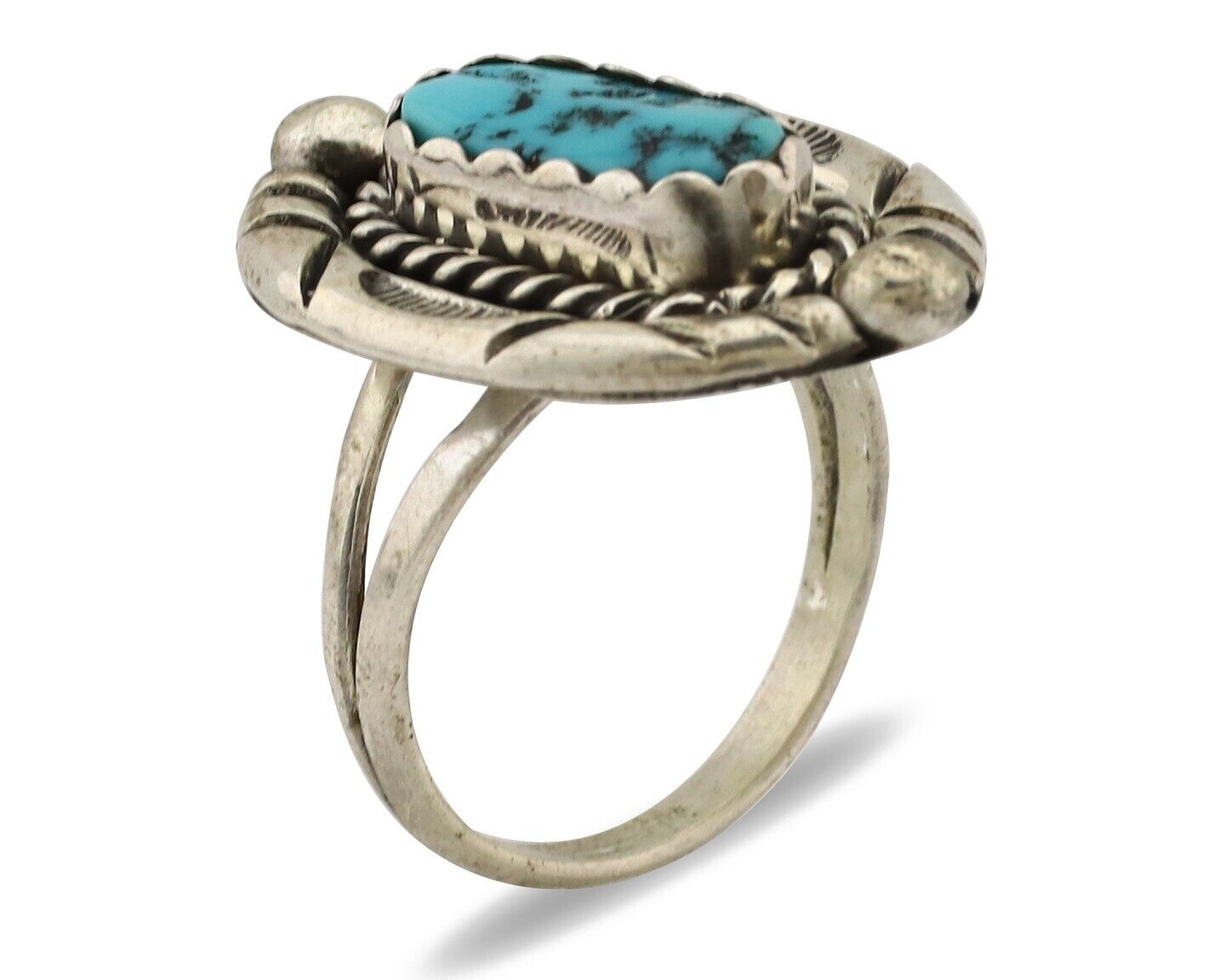 Navajo Ring 925 Silver Sleeping Beauty Turquoise Signed V & N EDSITTY C.80's