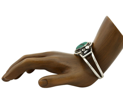 Navajo Bracelet .925 Silver Gober Turquoise Artist Signed C Montoya 80's