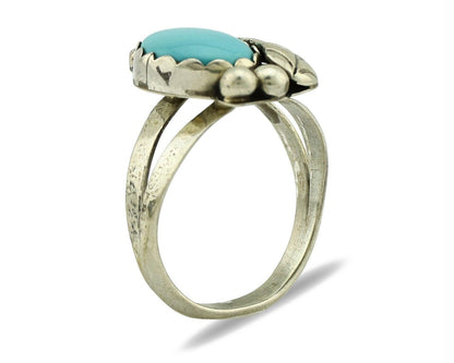 Navajo Ring .925 Silver Sleeping Beauty Turquoise Native Artist C.80's
