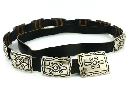 Navajo Concho Belt .925 Silver Hand Stamped Signed Native American C.80's