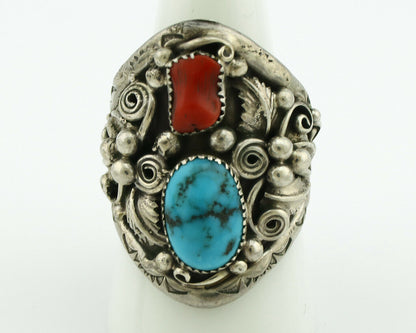 Navajo Ring .925 Silver Natural Blue Turquoise Native American Artist C.80's