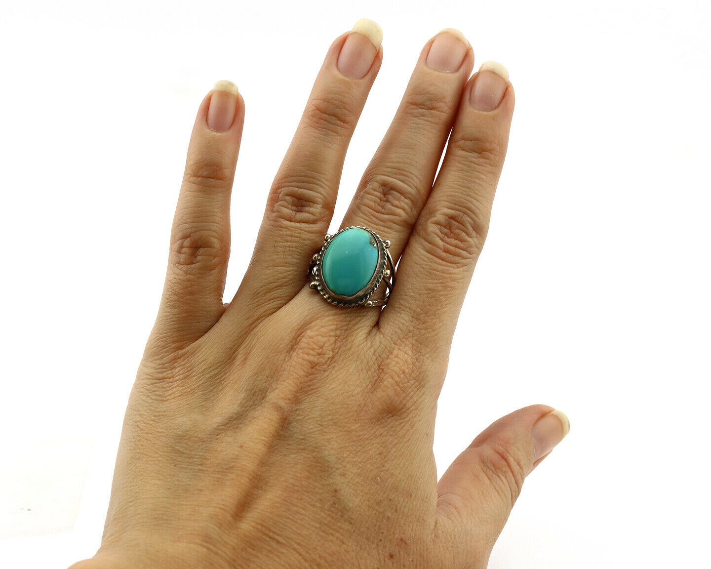 Navajo Ring .925 Silver Blue Turquoise Native American Artist C.1980's