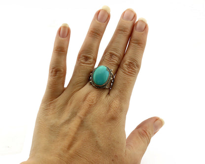 Navajo Ring .925 Silver Blue Turquoise Native American Artist C.1980's