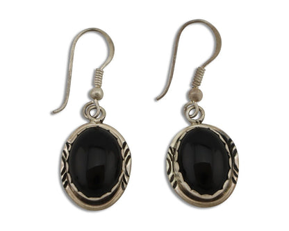 Navajo Earrings 925 Silver Natural Black Onyx Artist Signed T C.80's