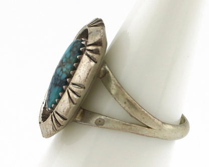 Navajo Ring 925 Silver Natural Black Spiderweb Turquoise Native Artist C.80's
