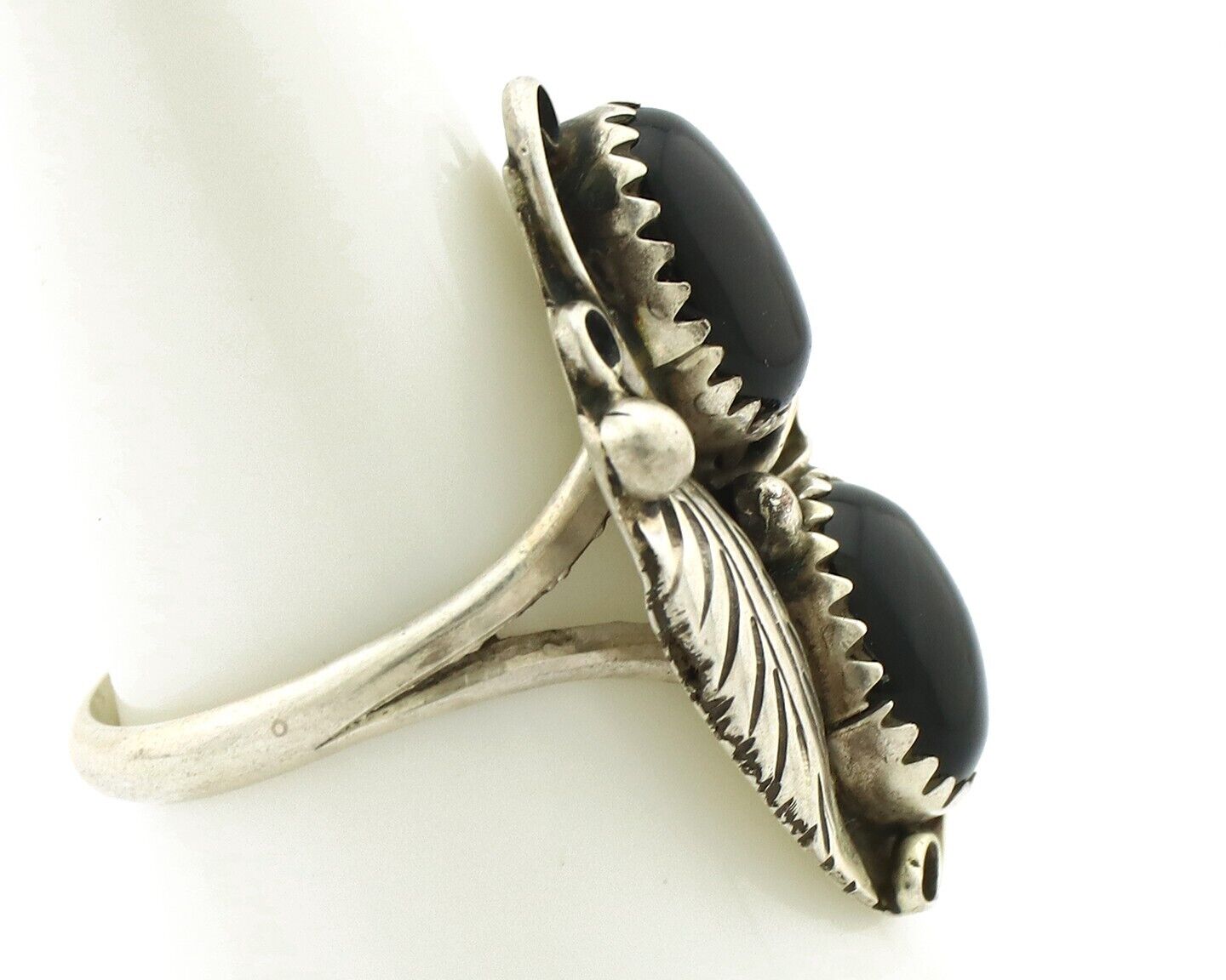 Navajo Ring 925 Silver Natural Mined Onyx Artist Signed T Thomas C.80's