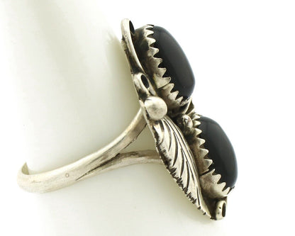 Navajo Ring 925 Silver Natural Mined Onyx Artist Signed T Thomas C.80's