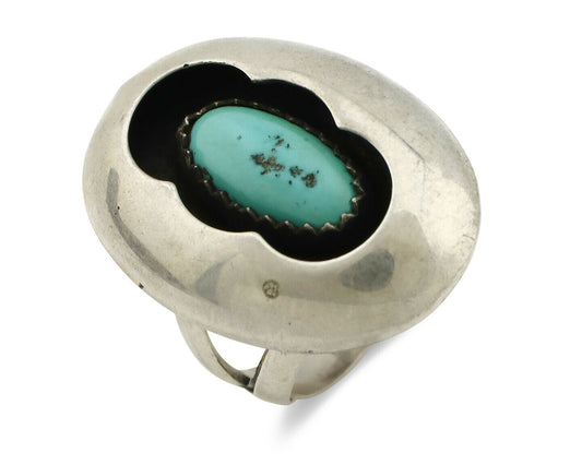 Navajo Shadow Box Ring .925 Silver Blue Turquoise Native American Artist C80s