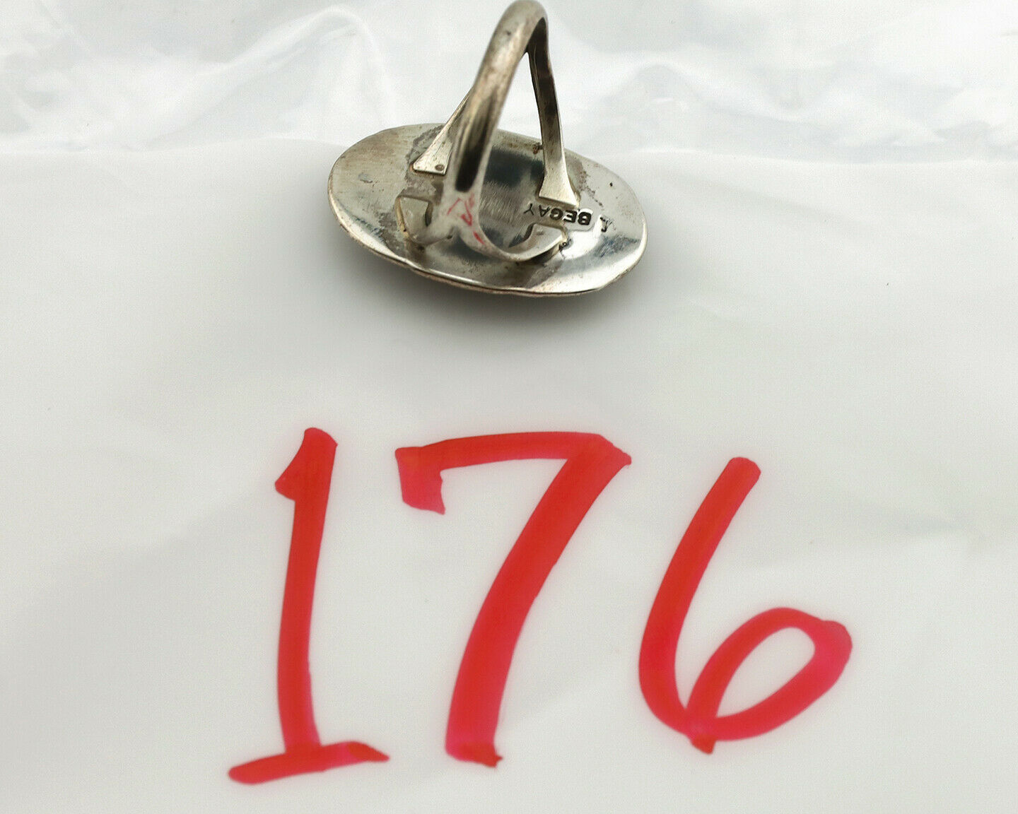 Navajo Ring .925 Silver Kingman Turquoise Signed M Begay C.1980's