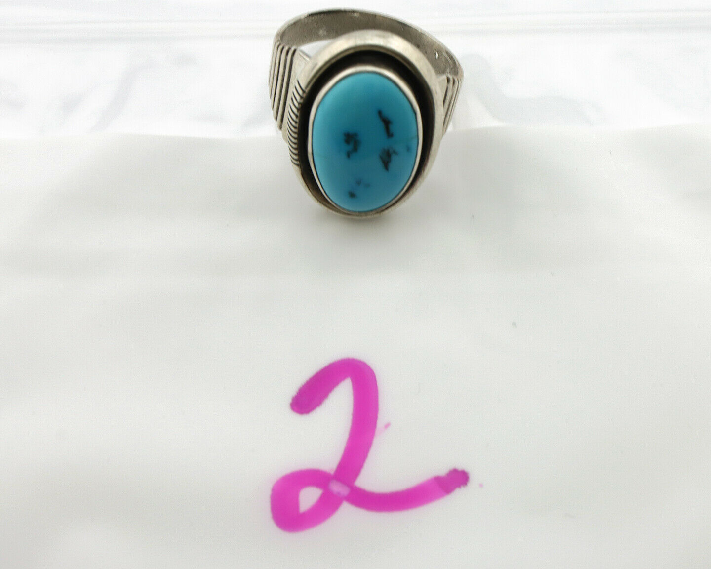 Navajo Ring .925 Silver Sleeping Beauty Turquoise Artist Signed PS C.80's