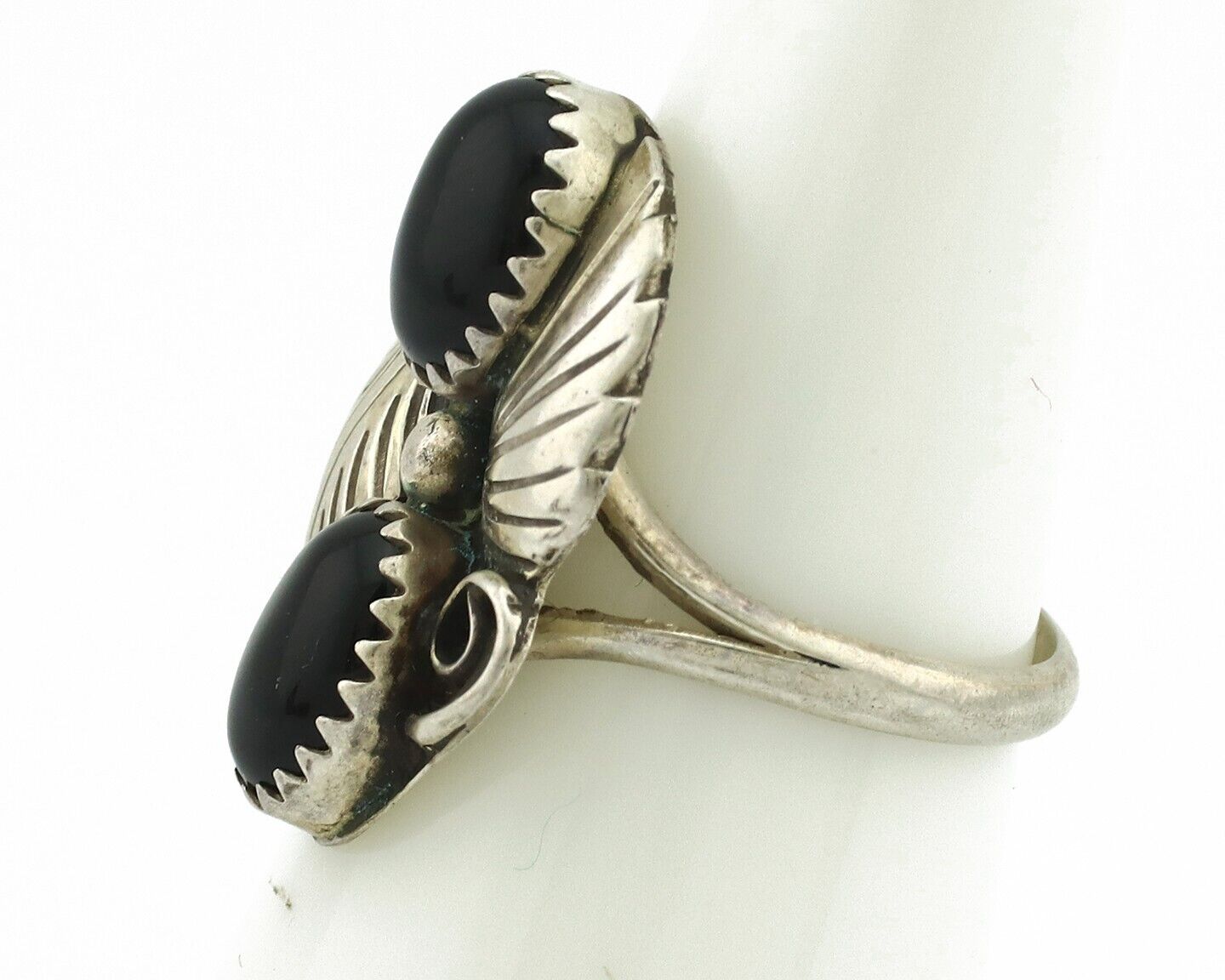 Navajo Ring 925 Silver Natural Mined Onyx Artist Signed T Thomas C.80's