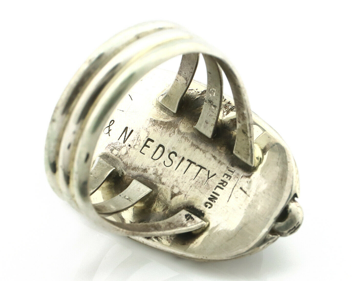 Navajo Ring .925 Silver Blue Turquoise Artist Signed V&N EDSITTY C.80's