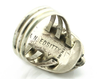 Navajo Ring .925 Silver Blue Turquoise Artist Signed V&N EDSITTY C.80's