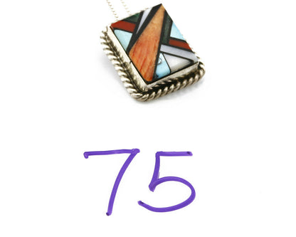 Women's Navajo Pendant Inlaid Gemstone .925 Silver Signed Doug Zachary