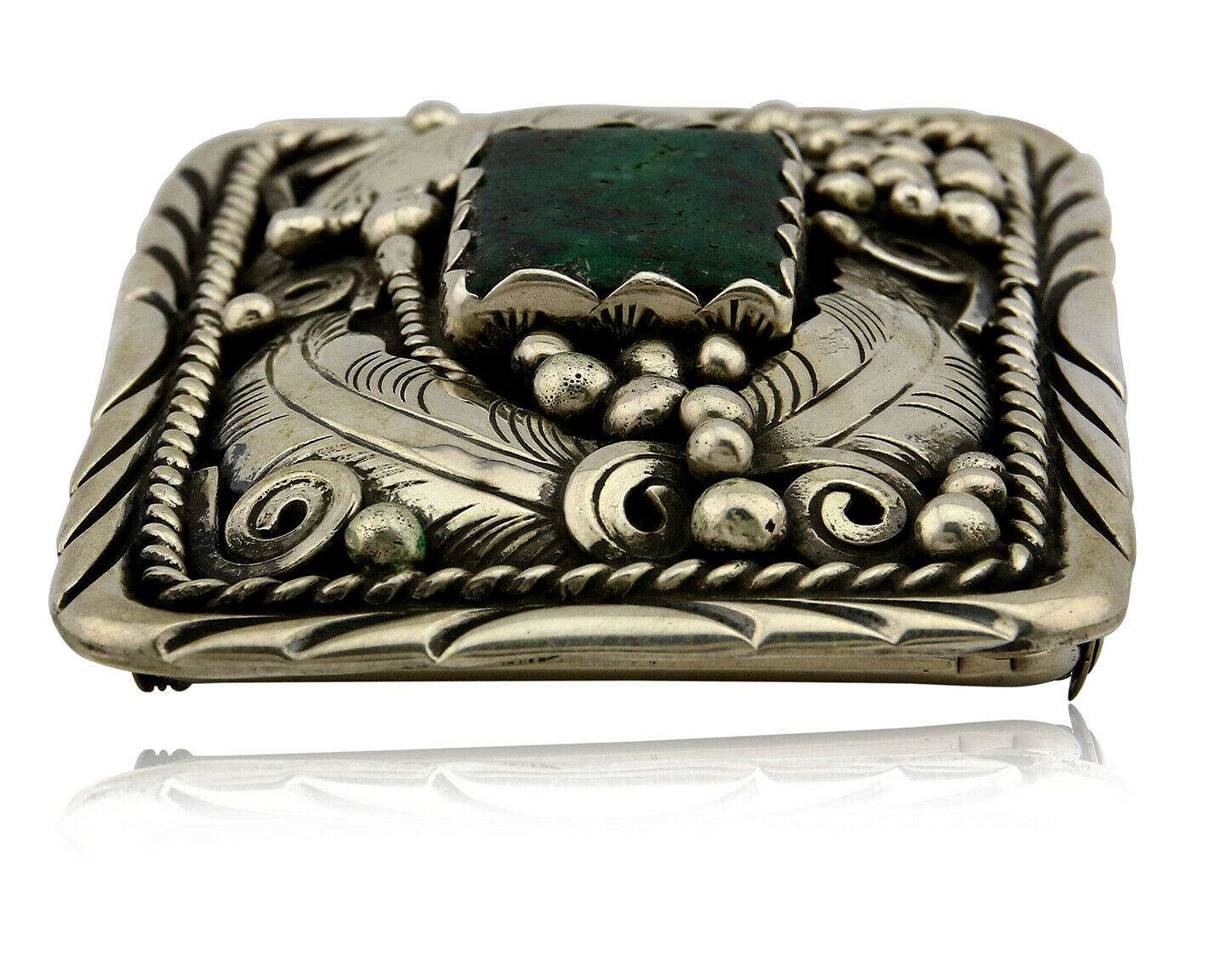 Navajo Belt Buckle .925 Silver Turquoise Native Artist Signed C Montoya C.80's