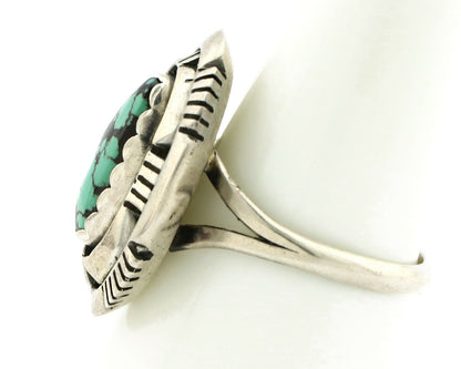Navajo Ring .925 Silver Spiderweb Turquoise Artist Signed L. M. Nez C80s