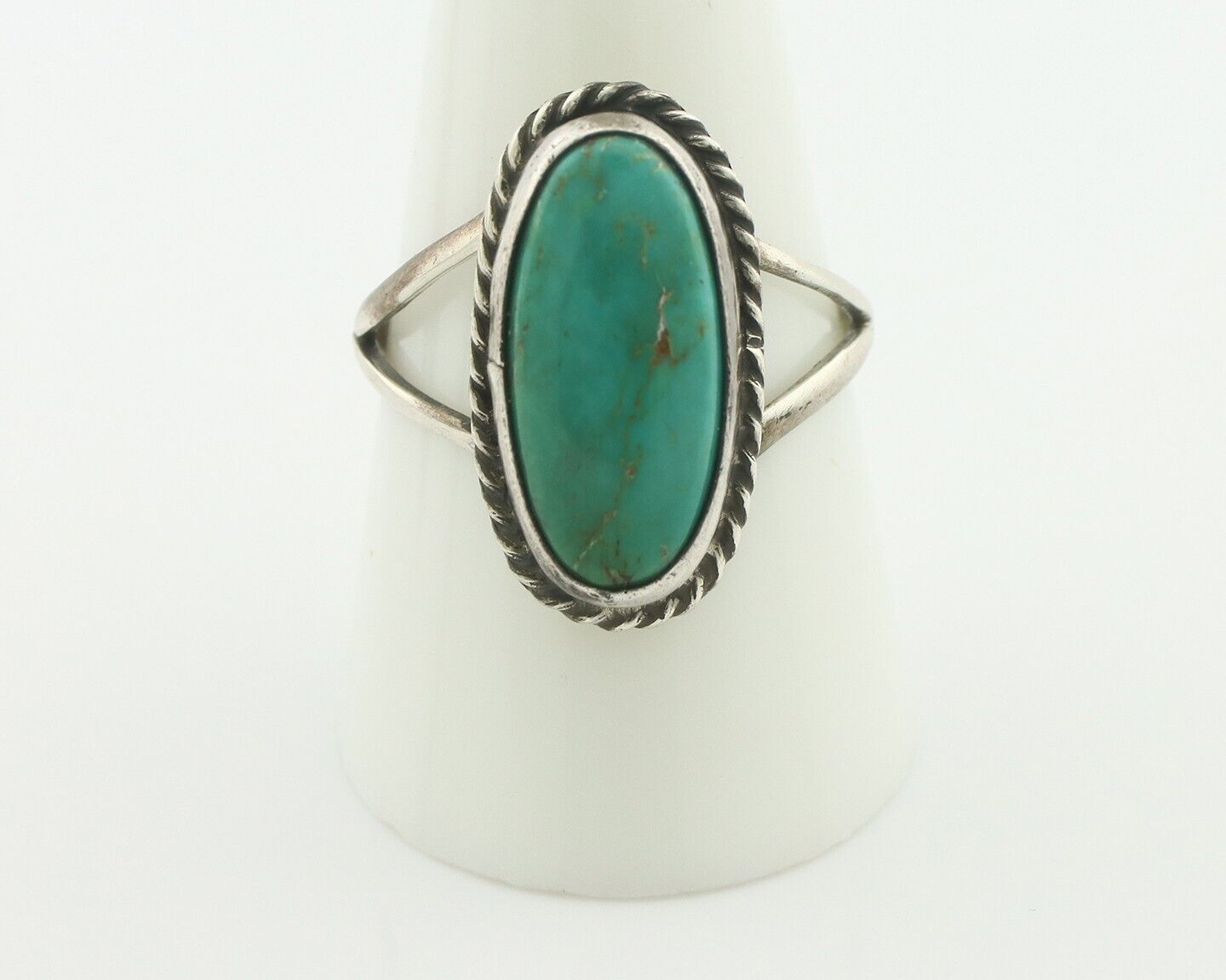 Navajo Handmade Ring 925 Silver Kingman Turquoise Signed M Montoya C.80's