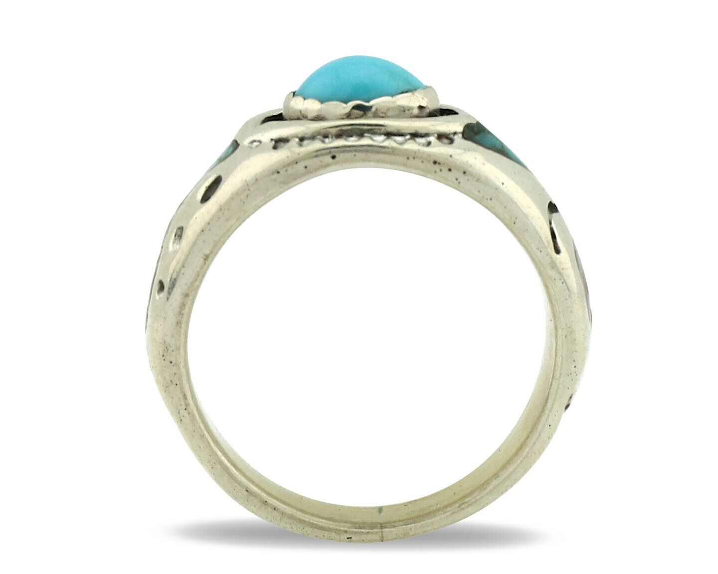 Navajo Handmade Ring 925 Silver Blue Turquoise & Coral Native American C.80's