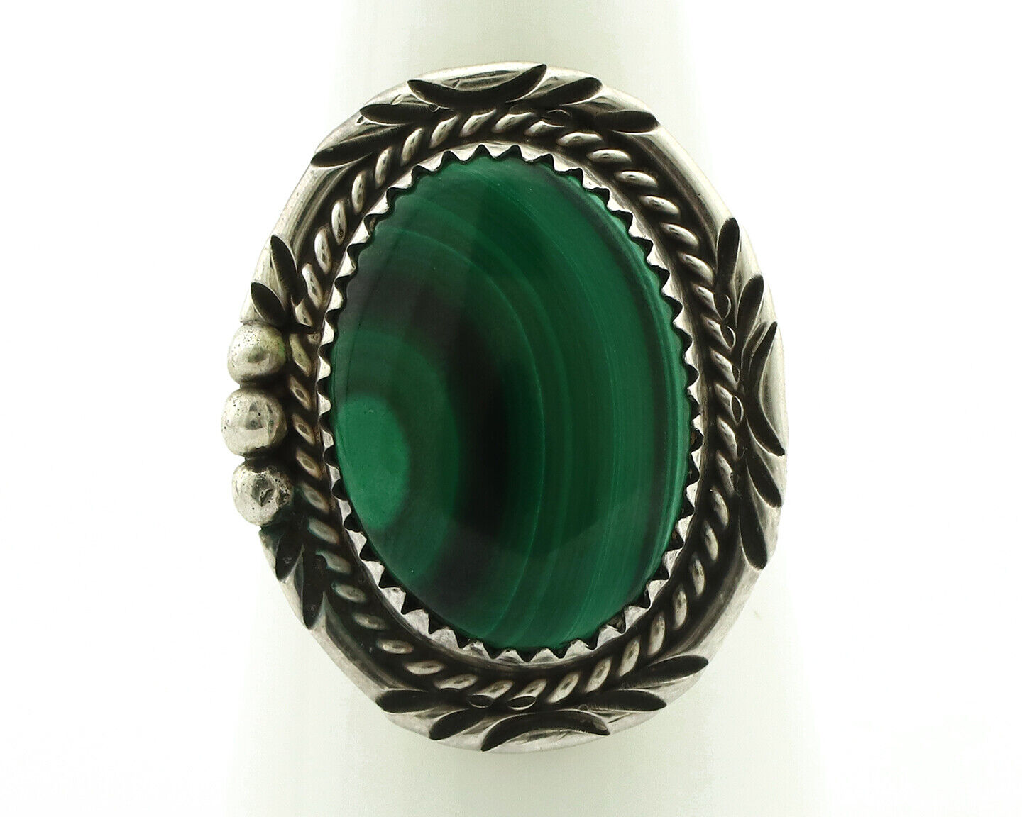 Navajo Ring 925 Silver Natural Green Malachite Signed William Denetdale C.80's