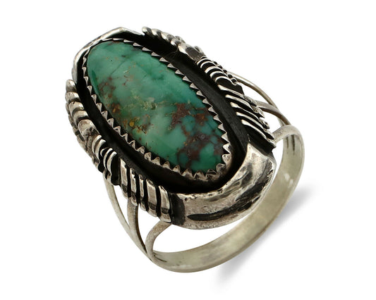 Navajo Shield Ring .925 Silver Blue Green Turquoise Artist Signed LY C.80's