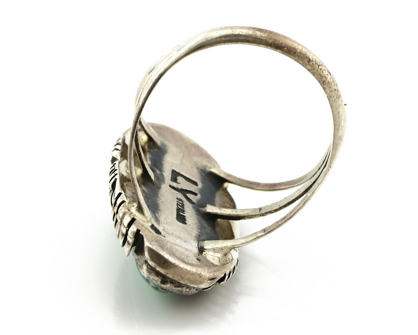 Navajo Shield Ring .925 Silver Blue Green Turquoise Signed Artist LY C.80's