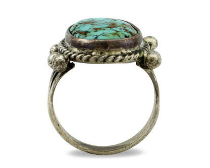 Navajo Ring .925 Silver Natural Blue Turquoise Artist Signed MC C.80's