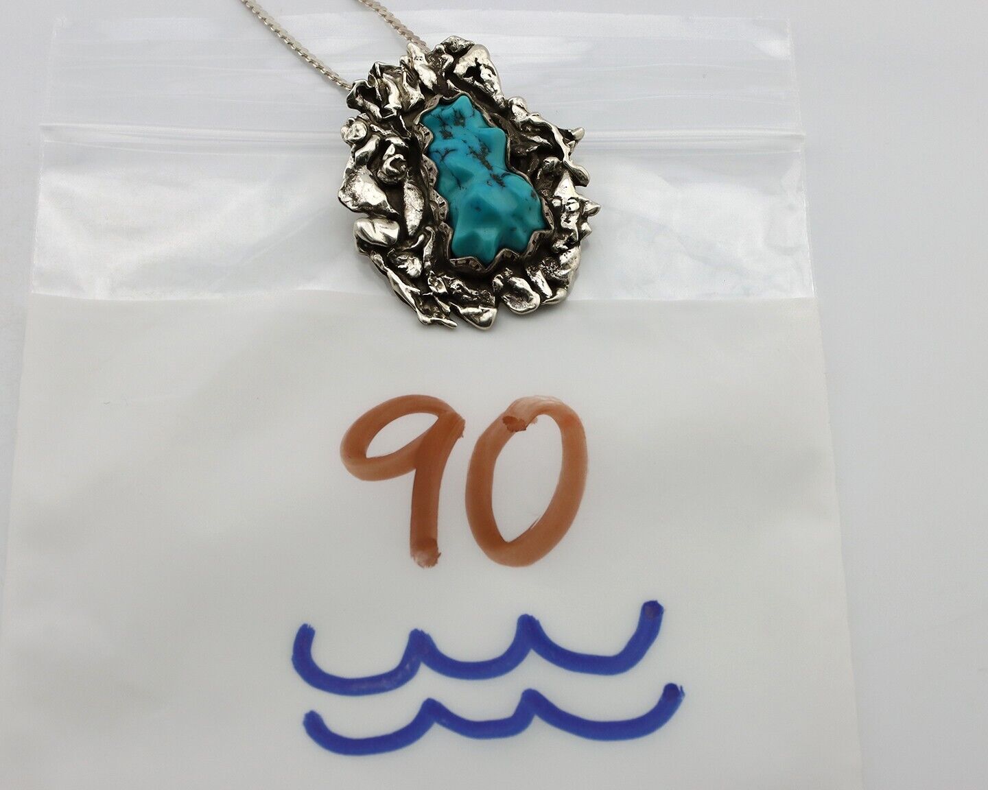 Navajo Necklace 925 Silver Blue Turquoise Native American Artist Signed C.80's