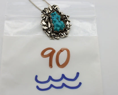 Navajo Necklace 925 Silver Blue Turquoise Native American Artist Signed C.80's