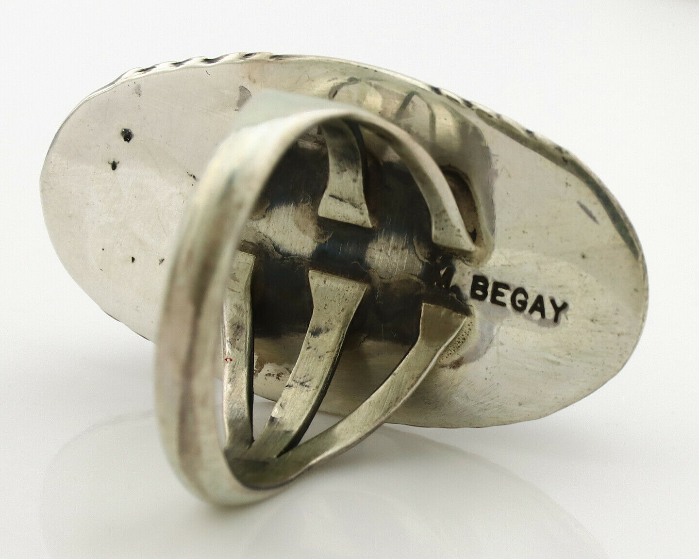 Navajo Ring .925 Silver Kingman Turquoise Artist Signed M Begay C.1980's