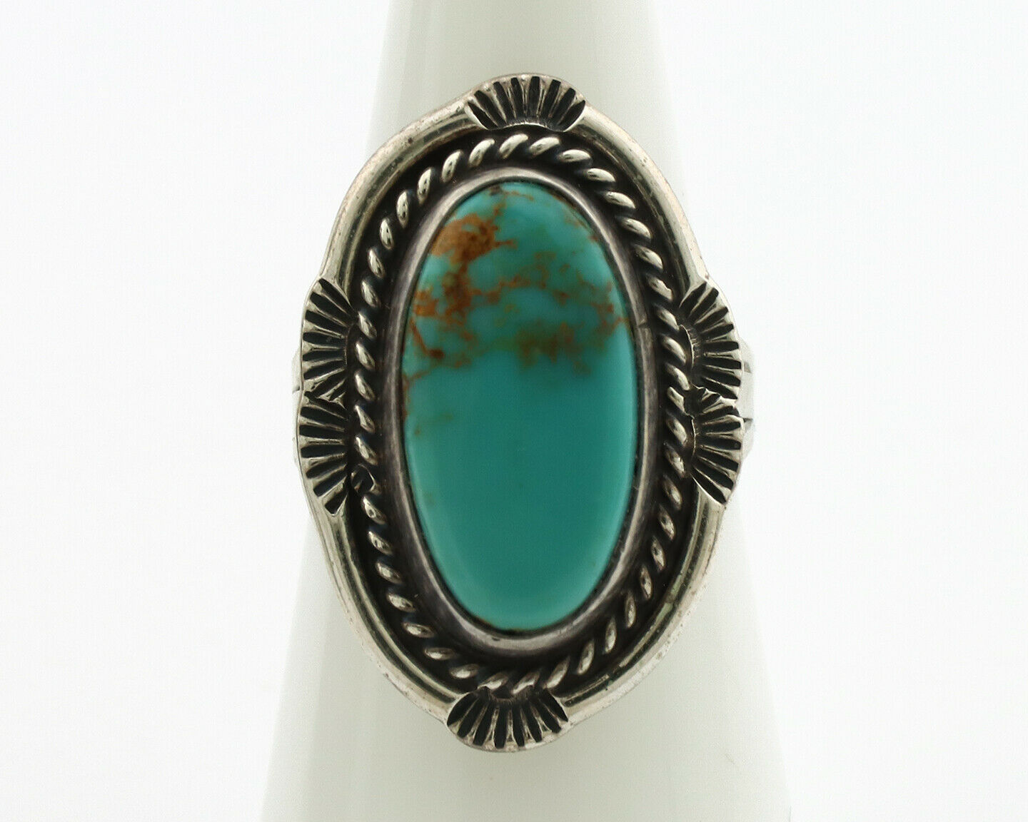 Navajo Ring .925 Silver Kingman Turquoise Signed M Begay C.1980's