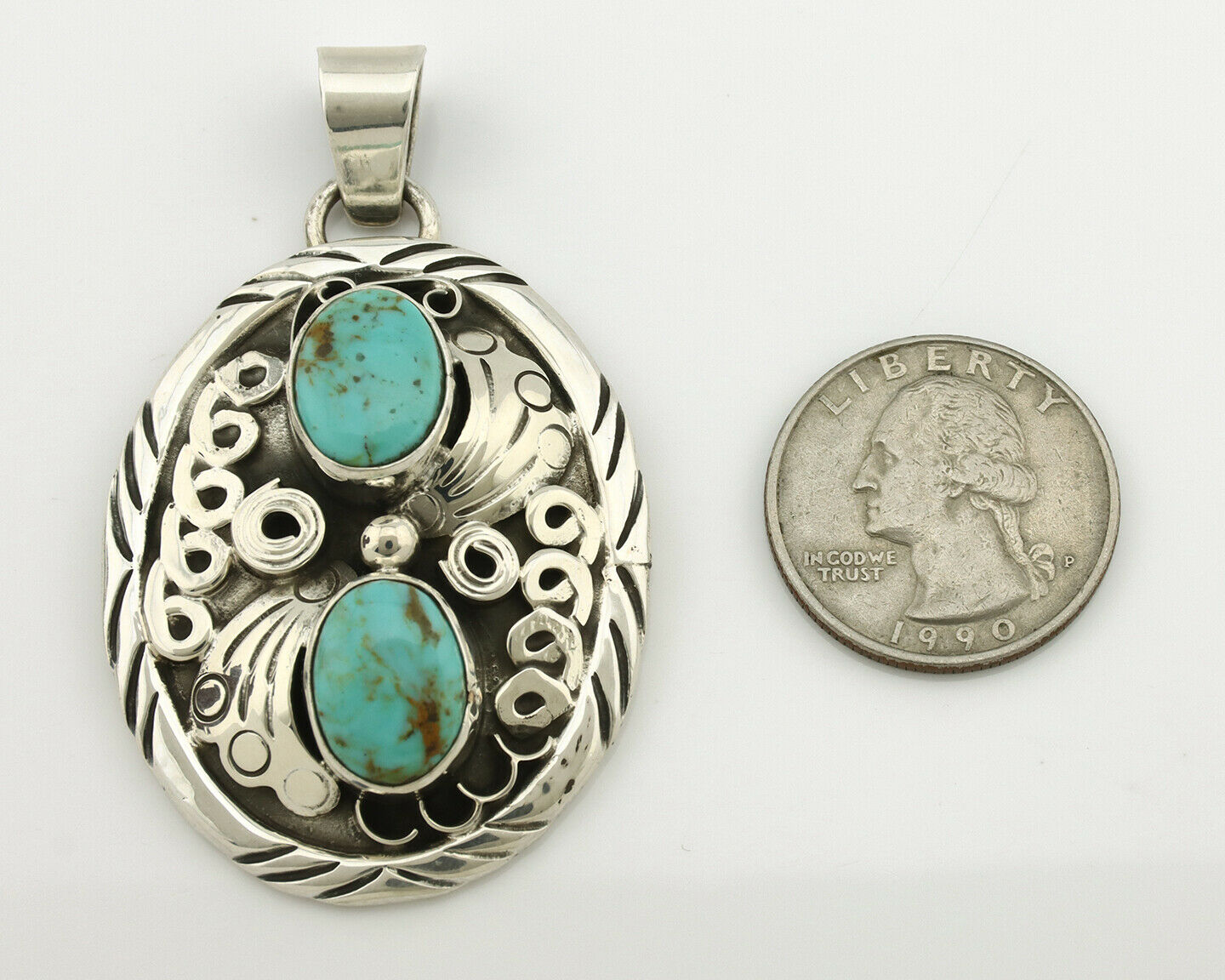 Navajo Necklace .925 Silver Kingman Turquoise Native American C.80's