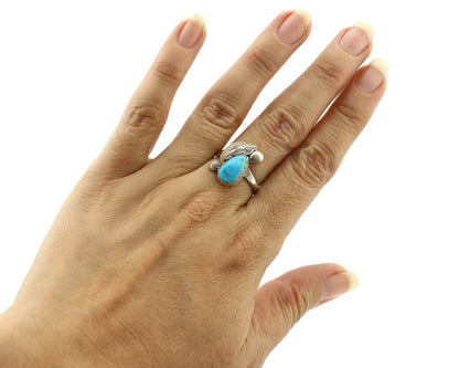 Zuni Ring 925 Silver Natural Mined Blue Turquoise Artist Signed Simplicio C.80's
