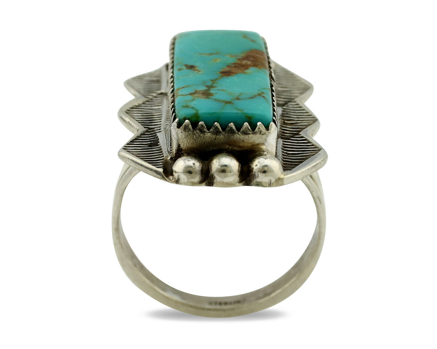 Navajo Ring .925 Silver Natural Aqua Turquoise Artist Signed S C.80's