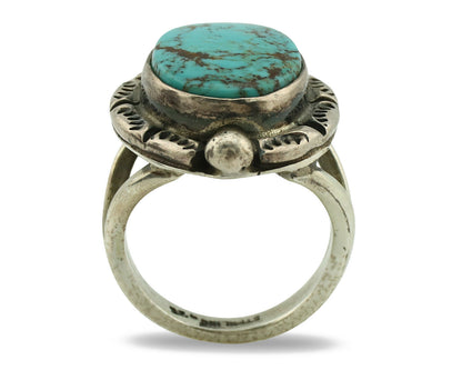 Navajo Ring .925 Silver Blue Spiderweb Turquoise Signed Gecko C.1980's